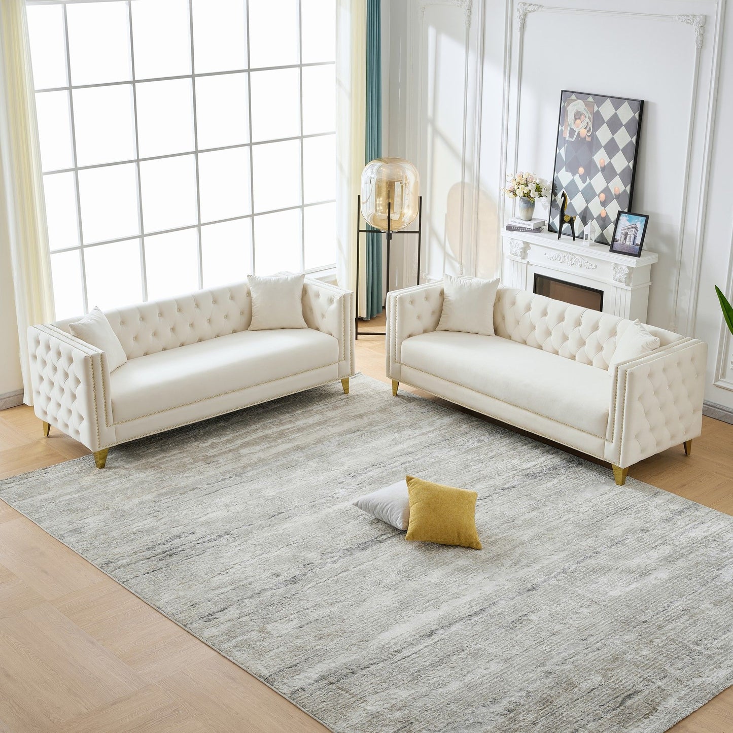 Deep Seat Sofa With Button Nailhead, Square Arm Couches