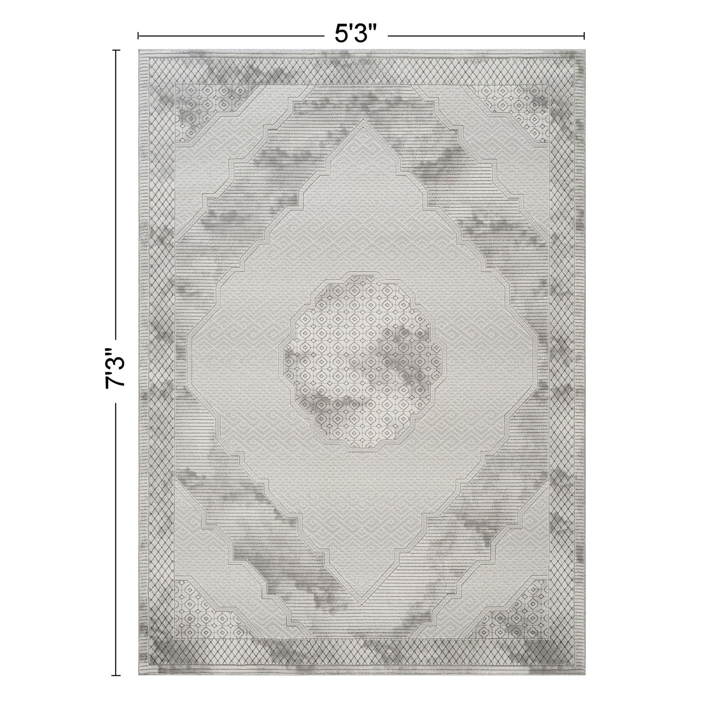 Geometrix - 5'3" X 7'3" Medallion Area Rug With Geometric 3D Effect - Ivory / Gray