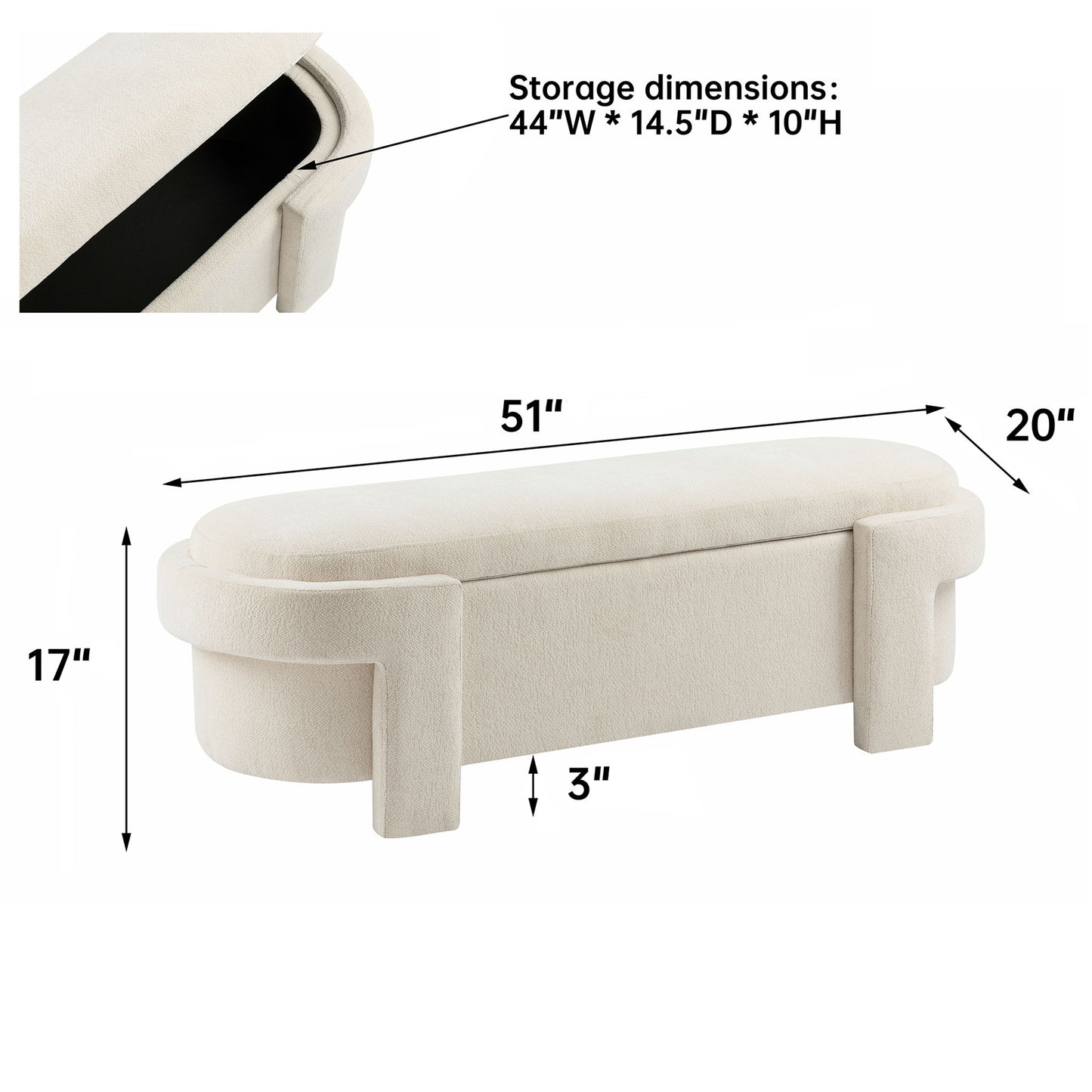 Versatile Storage Ottoman Bench, Spacious & Durable - Beige