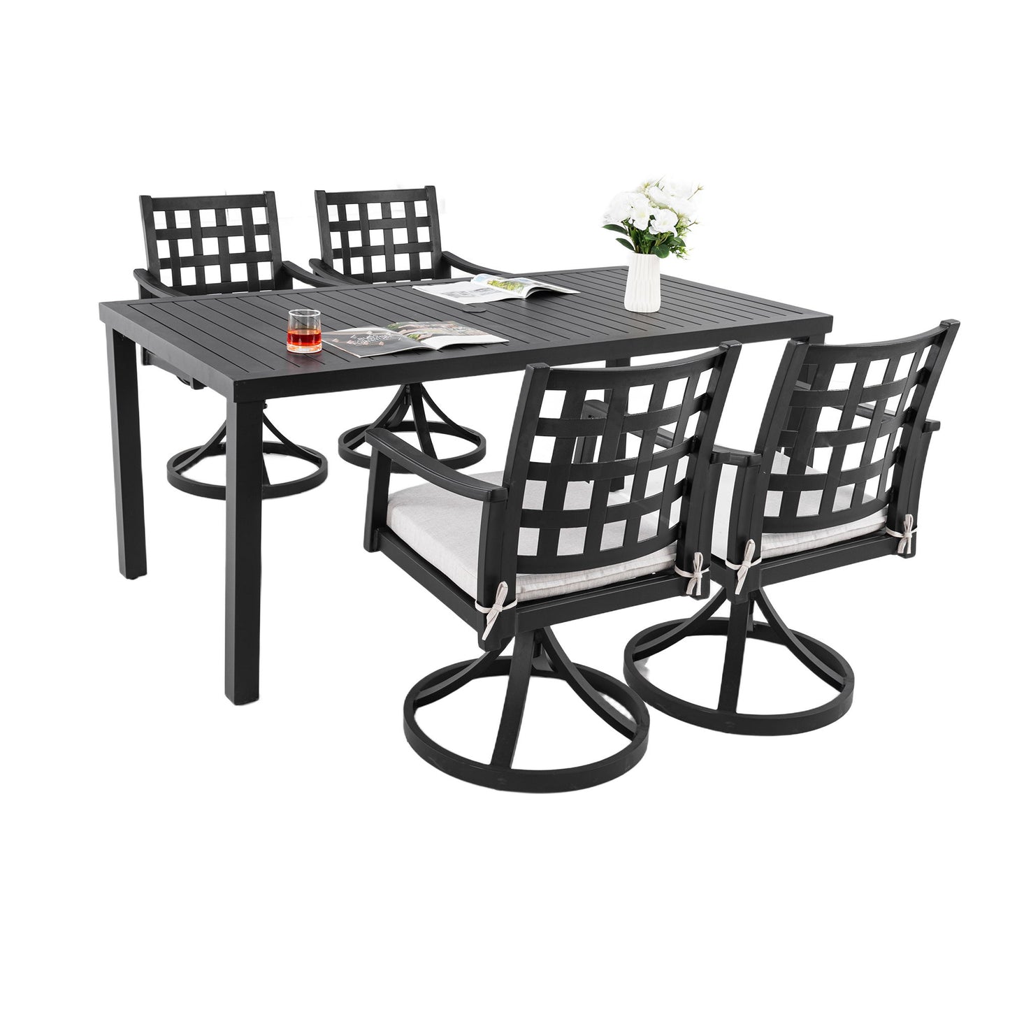Modern Classic Outdoor Patio Dining Set, Rectangular Table & Dining Chairs, Rust Free, Weather Resistant