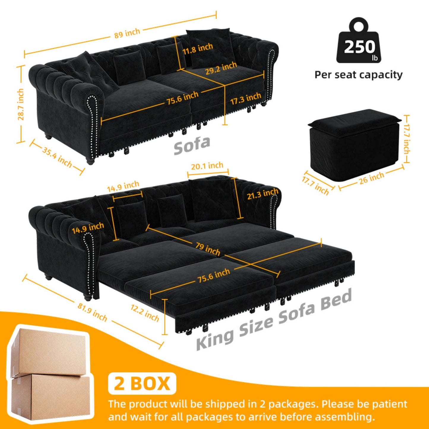 3 In 1 Pull Out Convertible Sleeper Sofa Bed