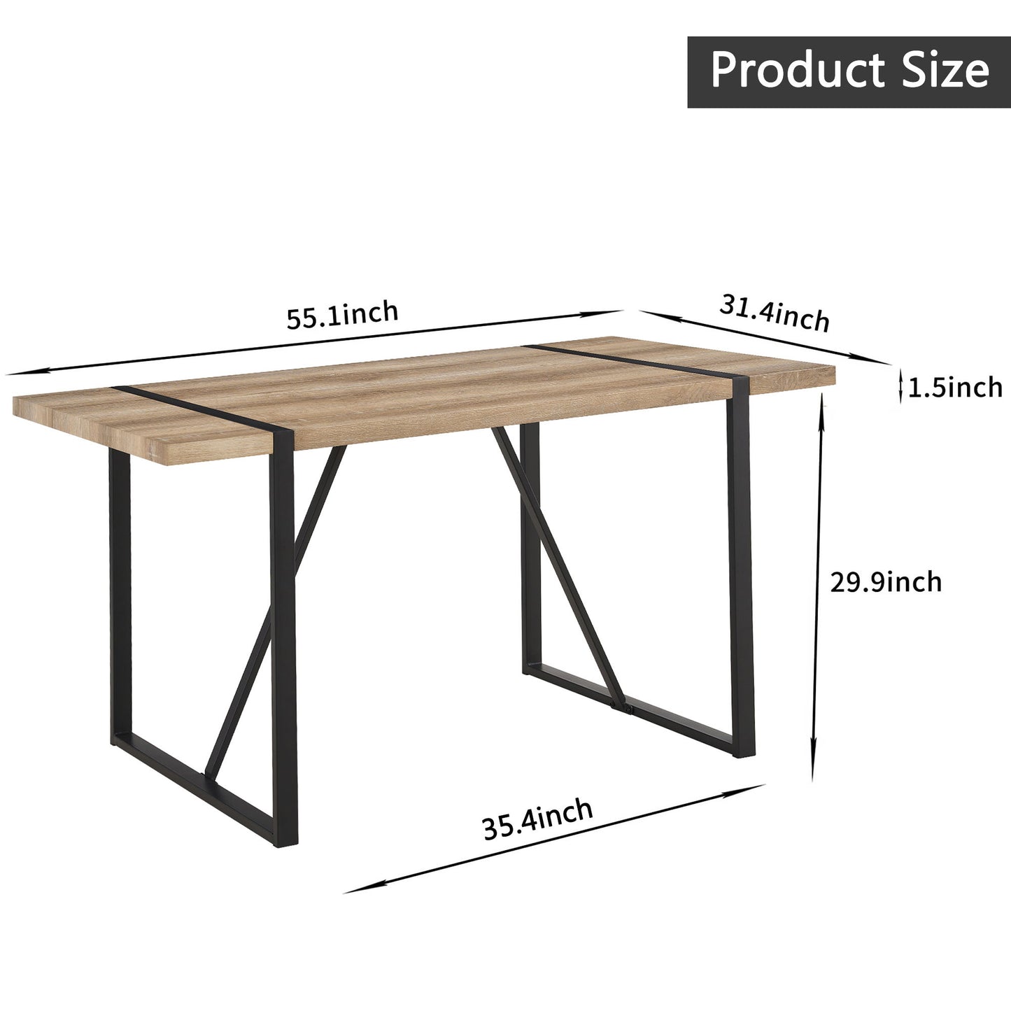 Modern Dining Table With Black Metal Legs For 4 - 6 Person