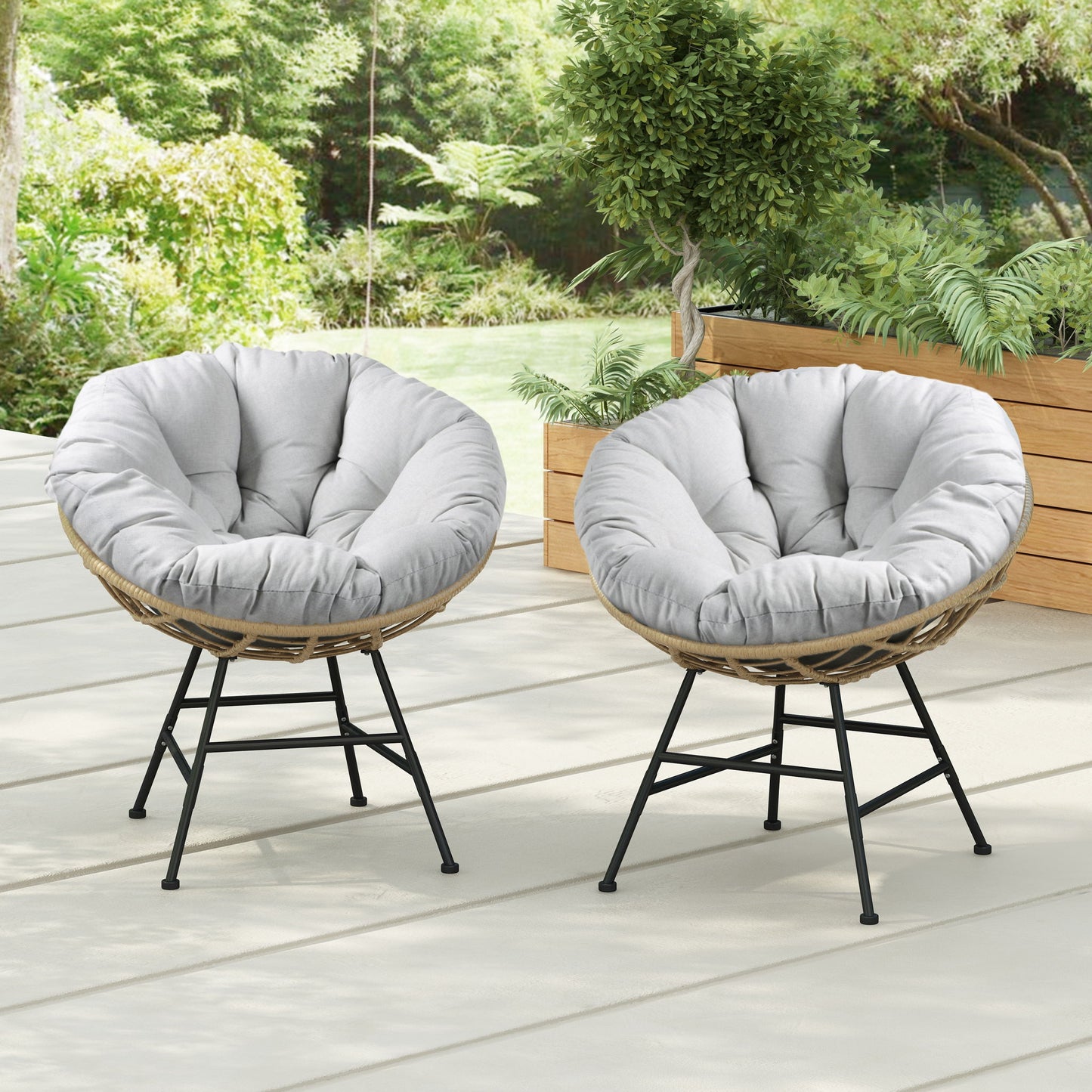 Palos - Outdoor Wicker Lounge Chair (Set of 2) - Brown / Light Gray
