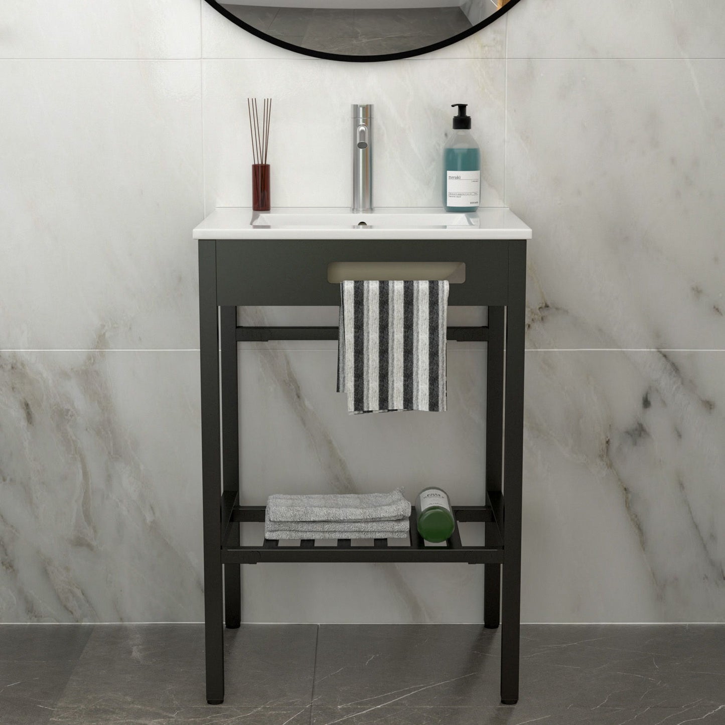 Console Sink With Legs, 24" X 18", Durable Porcela With Frame - White / Black