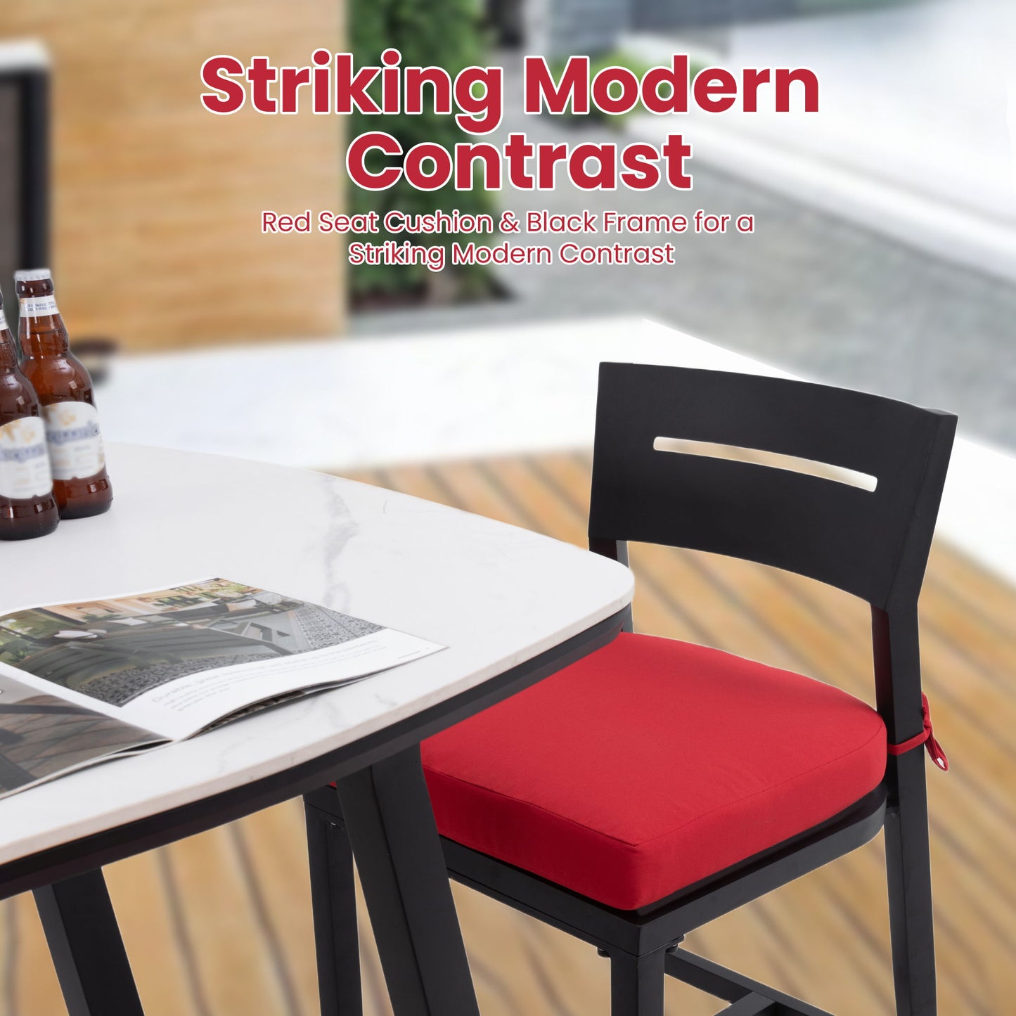 5 Pieces Outdoor Patio Bar Set, Rounded Square Table & 4 Aluminum Bar Stools