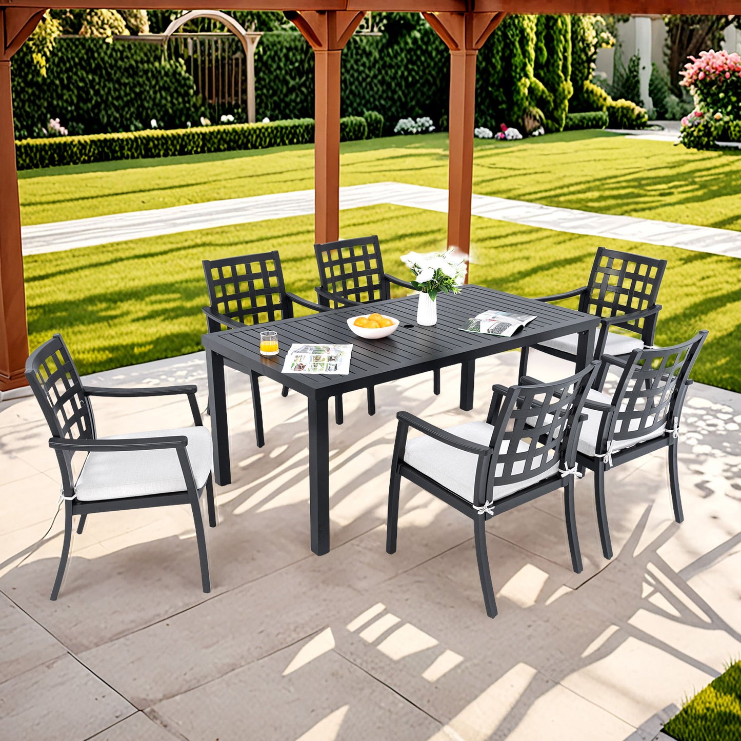 Modern Classic Outdoor Patio Dining Set, Rectangular Table & Dining Chairs, Rust Free, Weather Resistant