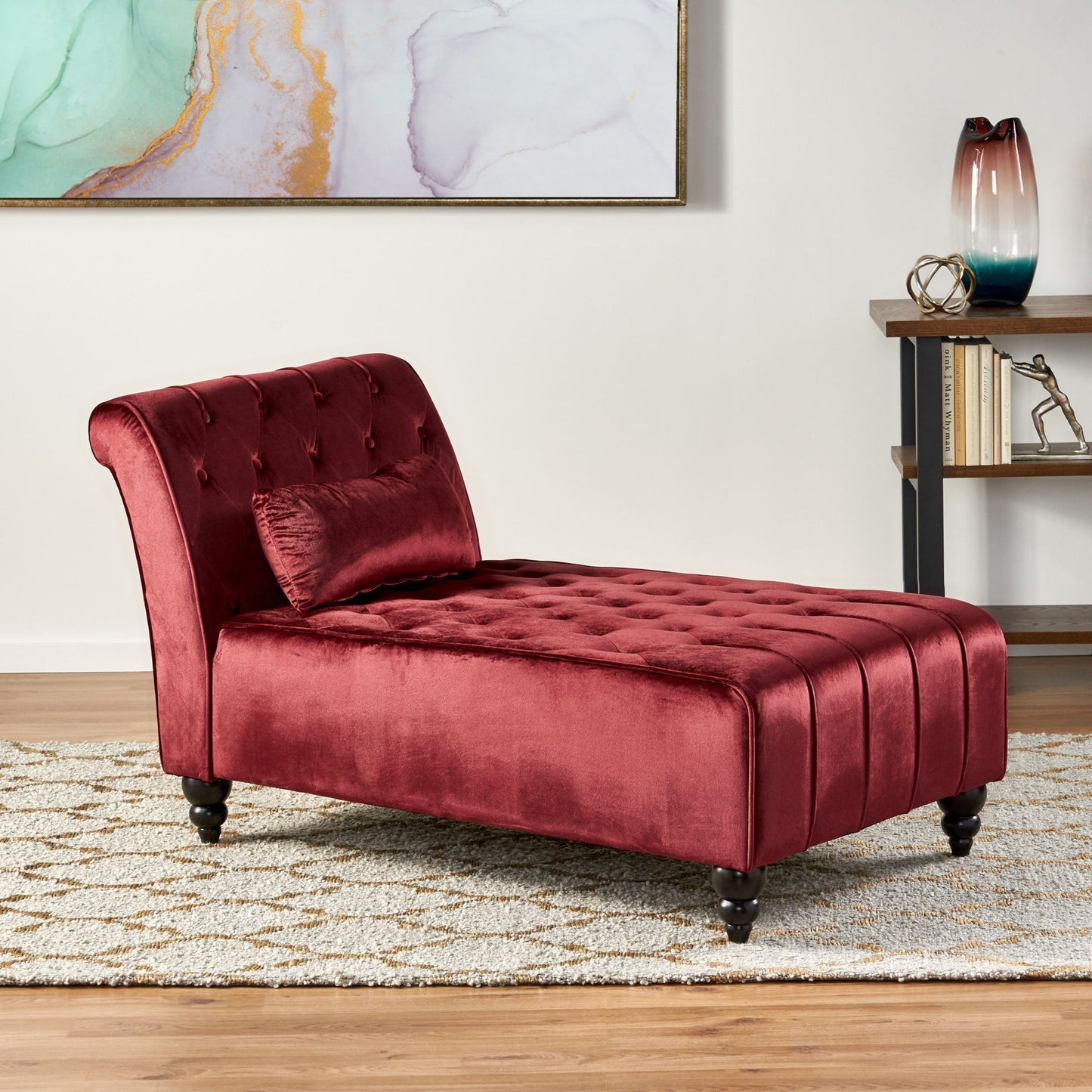 Ethereala - Upholstered Velvet Chaise Lounge With Button Tufted - Garnet