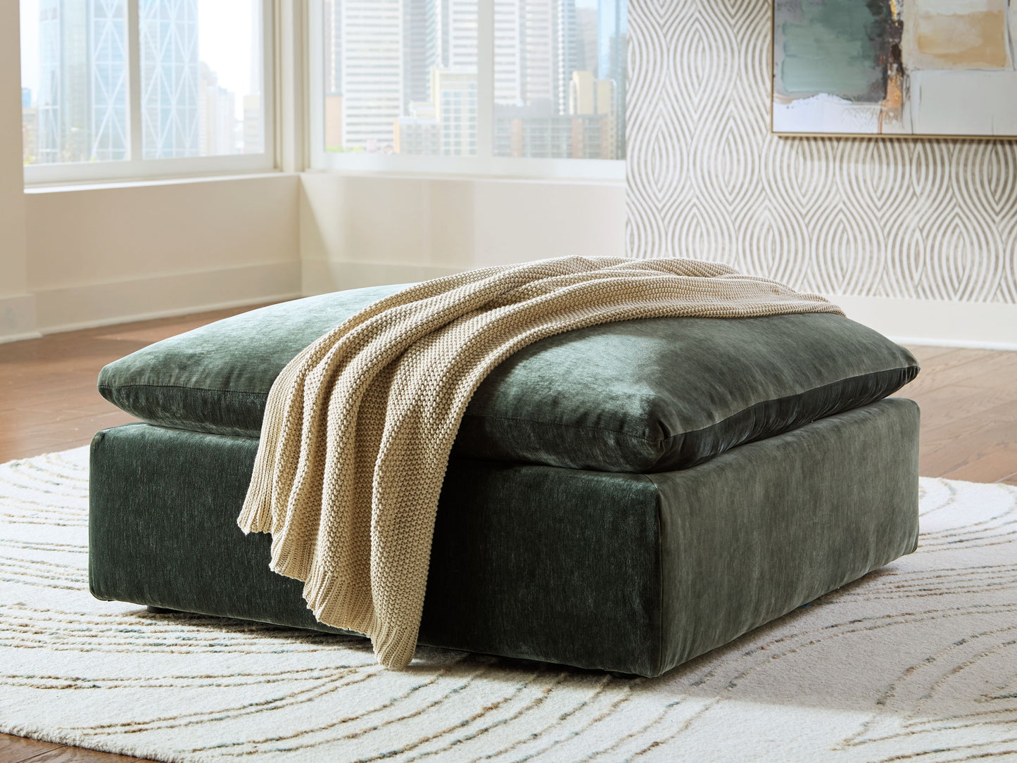 Carriage View - Oversized Accent Ottoman - Jade