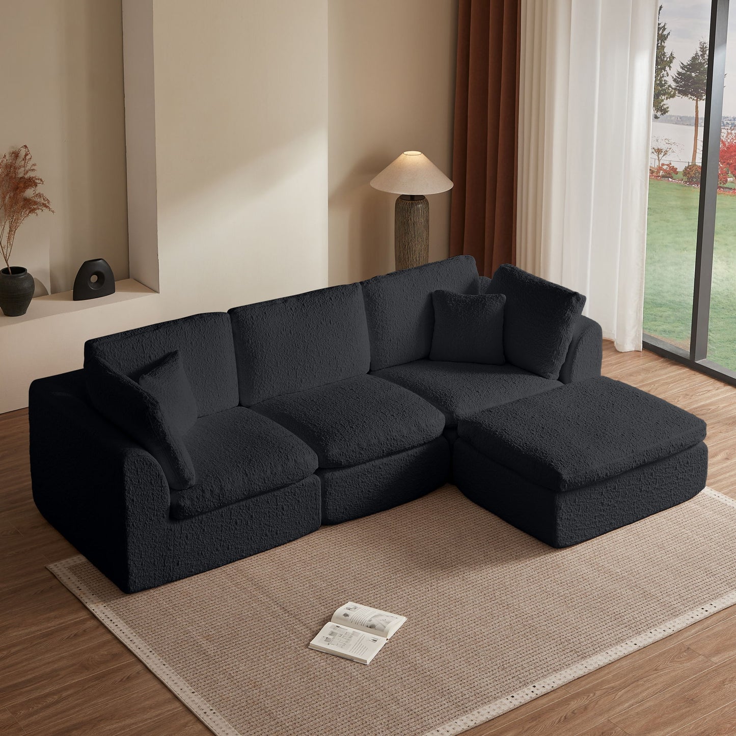 Cloud Sectional Couch, Convertible With Ottoman, 3 Seater Modular Design