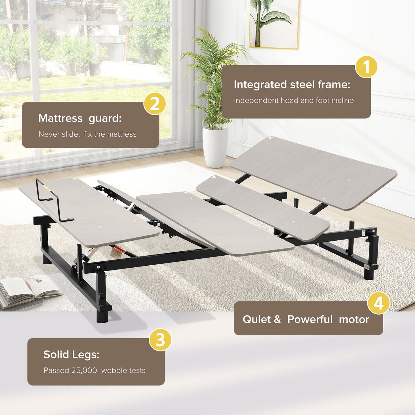 Electric Ergonomic Adjustable Bed Base With Wireless Remote, Quiet Motor, Independent Head And Foot Incline