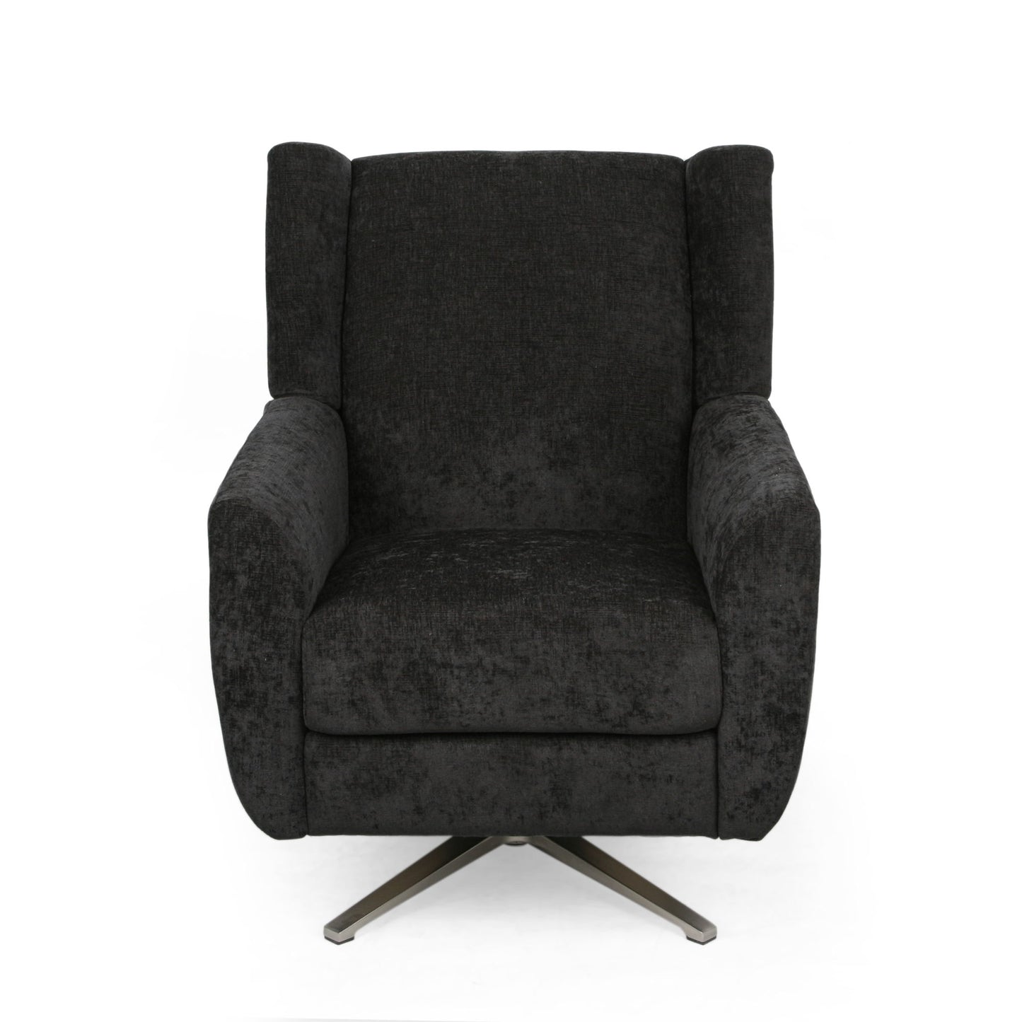 Contemporary Swivel Chair With Wingback Design - Black