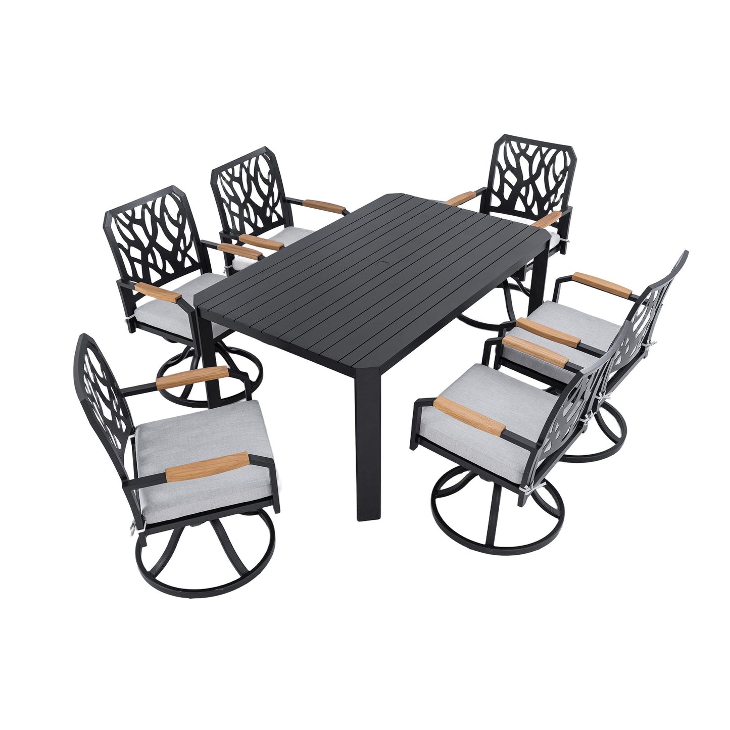 Outdoor Patio Furniture Dining Set With Sunbrella Fabric, Rectangular Table With Umbrella Hole