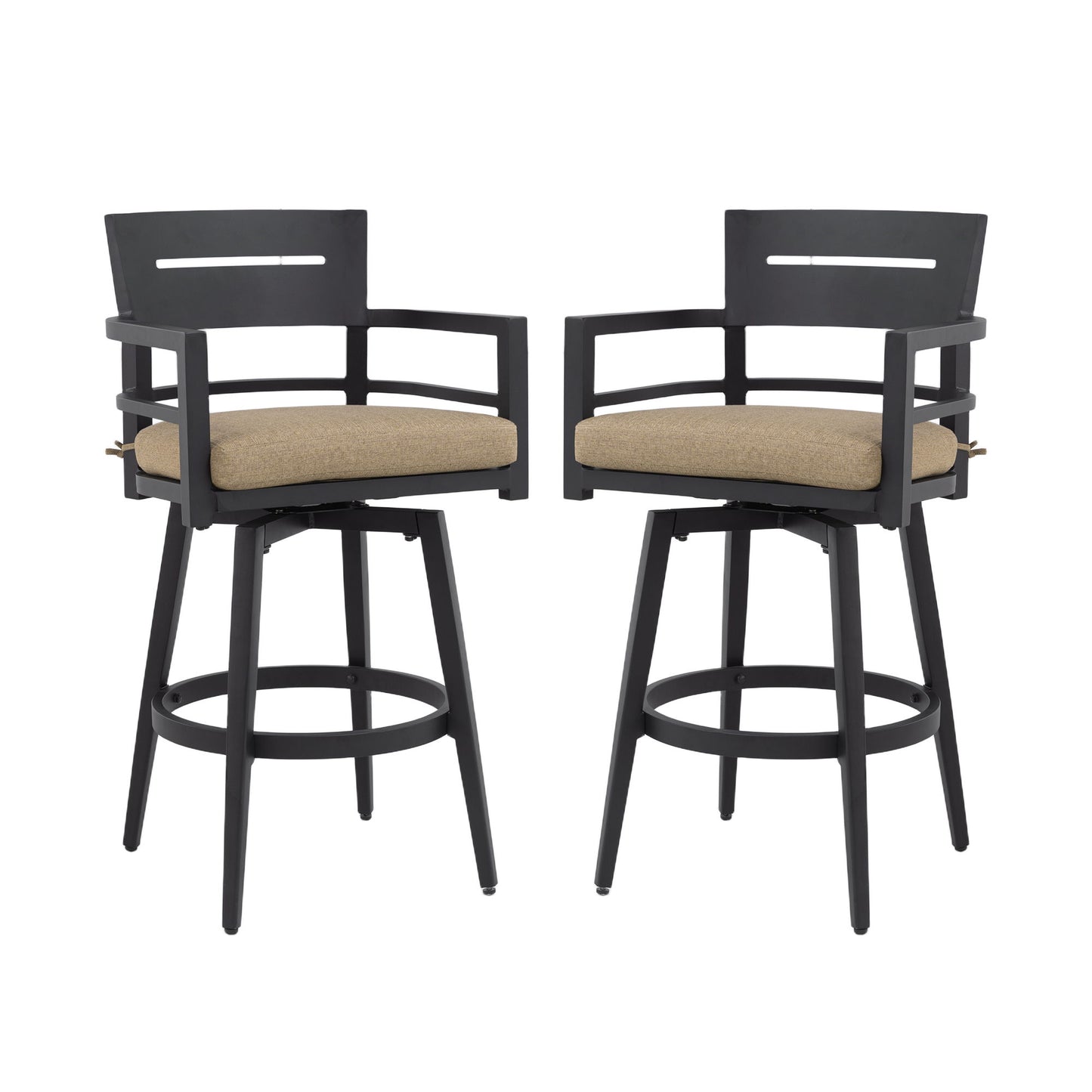 Outdoor Swivel Bar Chairs, 360 Degree Rotation, Ergonomic Backrest (Set of 2)