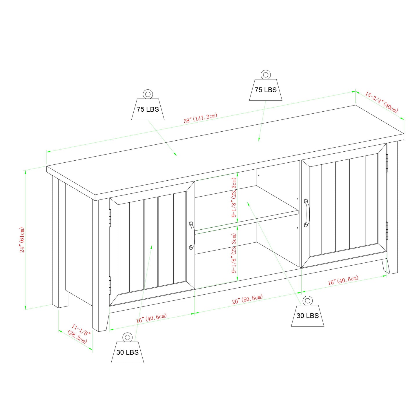 Classic Grooved Door TV Stand For Tvs Up To 65"