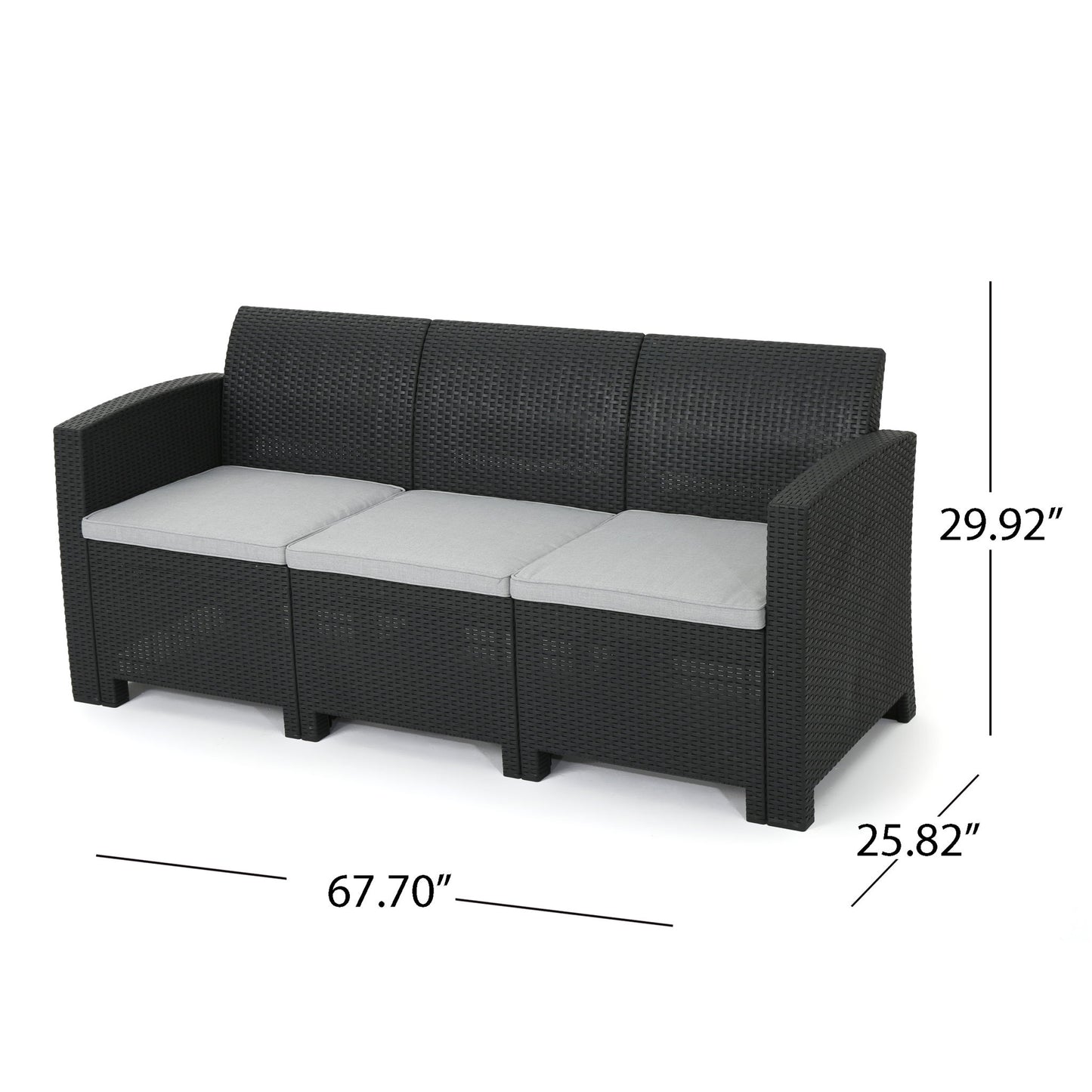 Velvora - Outdoor Wicker Set With 3 Seater Sofa, 2 Club Chairs, Coffee Table And Cushions - Brown