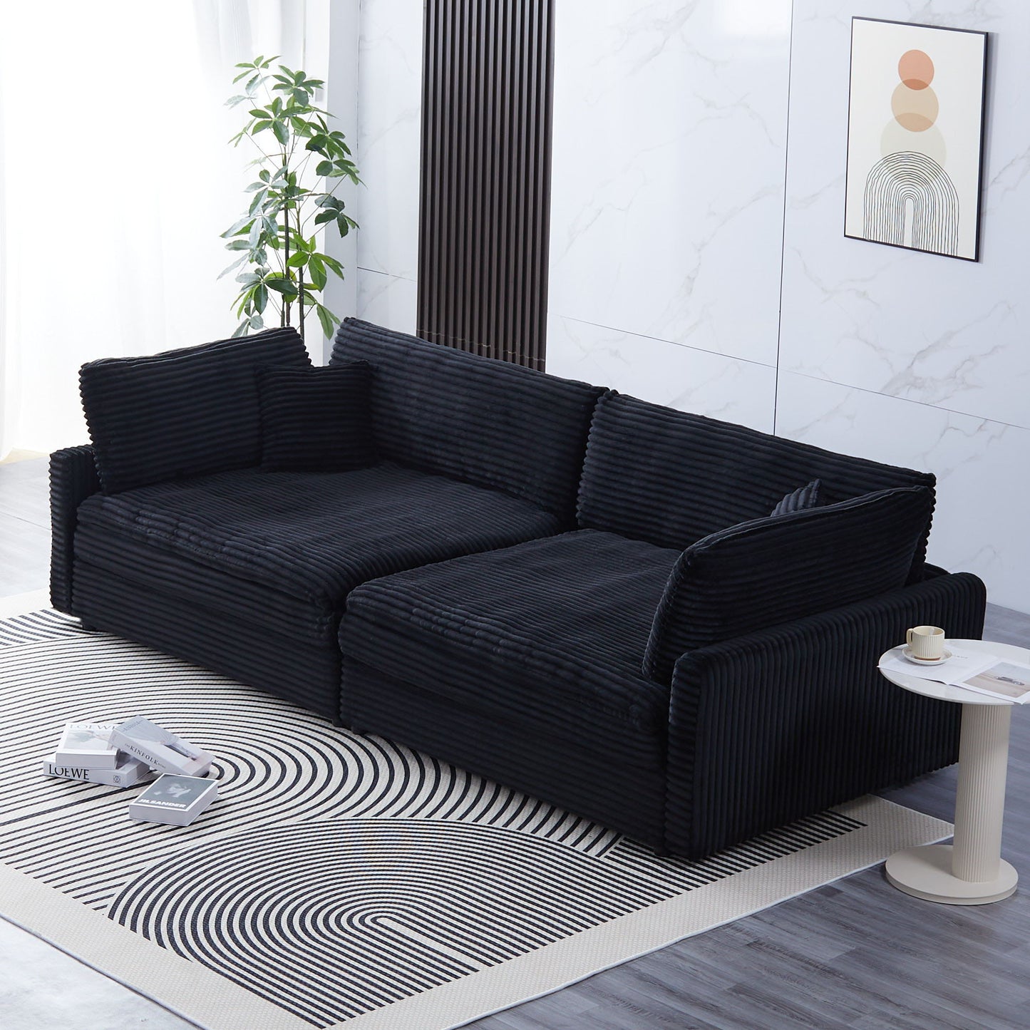 Elegant Corduroy Sofa With Throw Pillows And Backrests