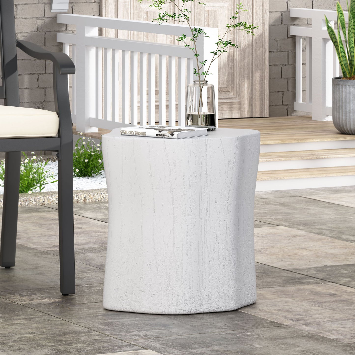 Outdoor, Lightweight Concrete Side Table - Antique White
