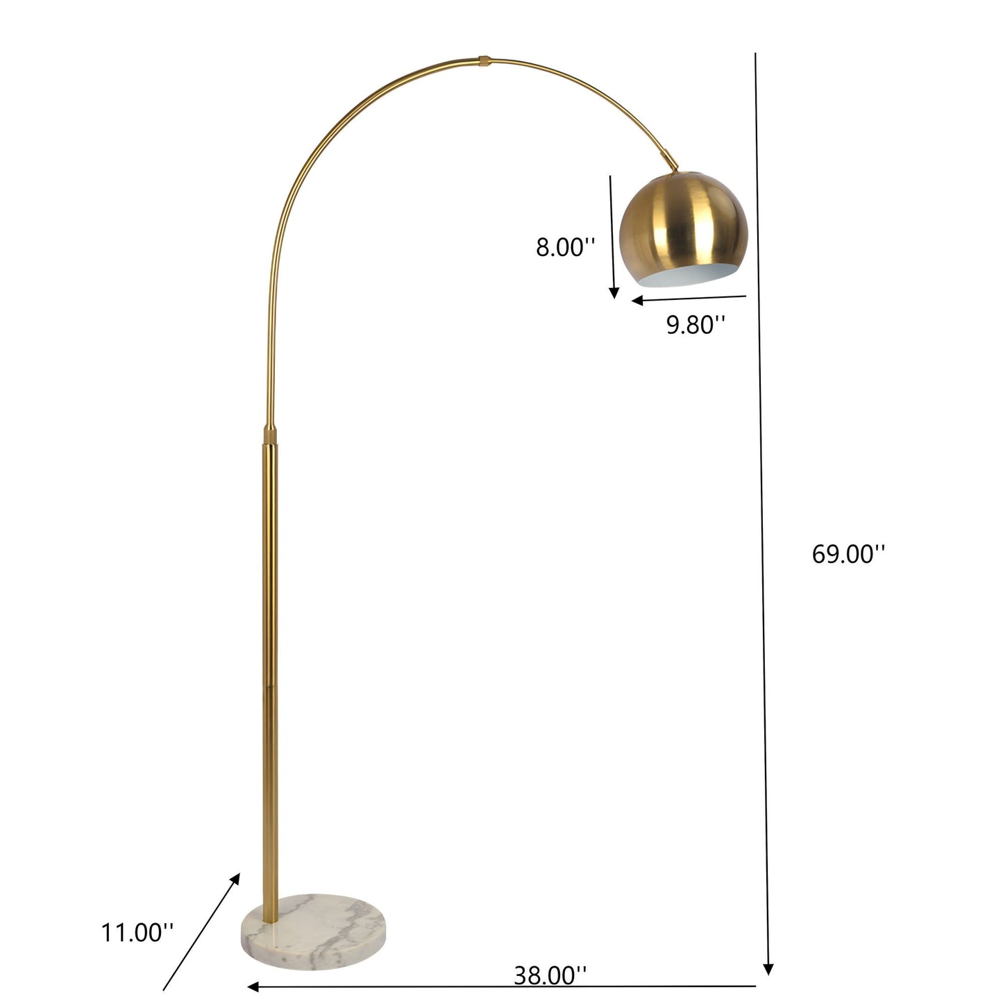 Oasis - Long Arm Gold Adjustable Floor Lamp With Round Marble Base - Gold / White Marble