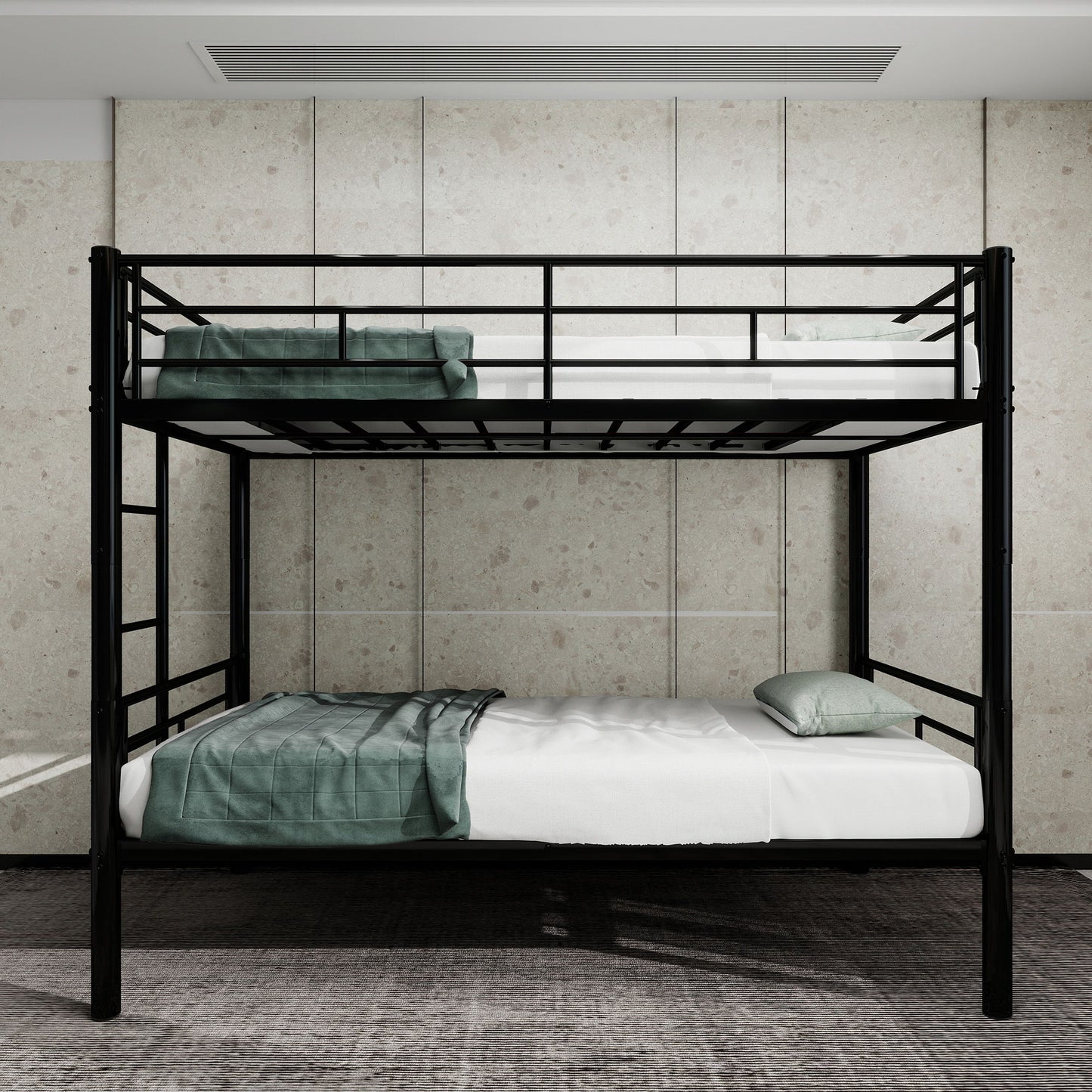 Metal Bunk Bed For Kids, Convertible Bedframe With Ladders & Guardrail