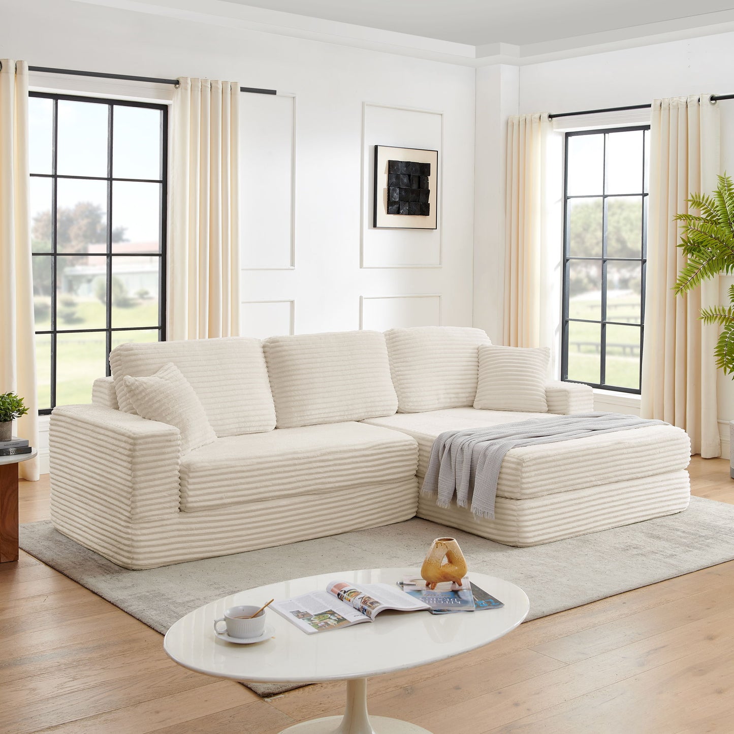 Modern Minimalist L Shape Modular Sectional Sofa, Corduroy Couch