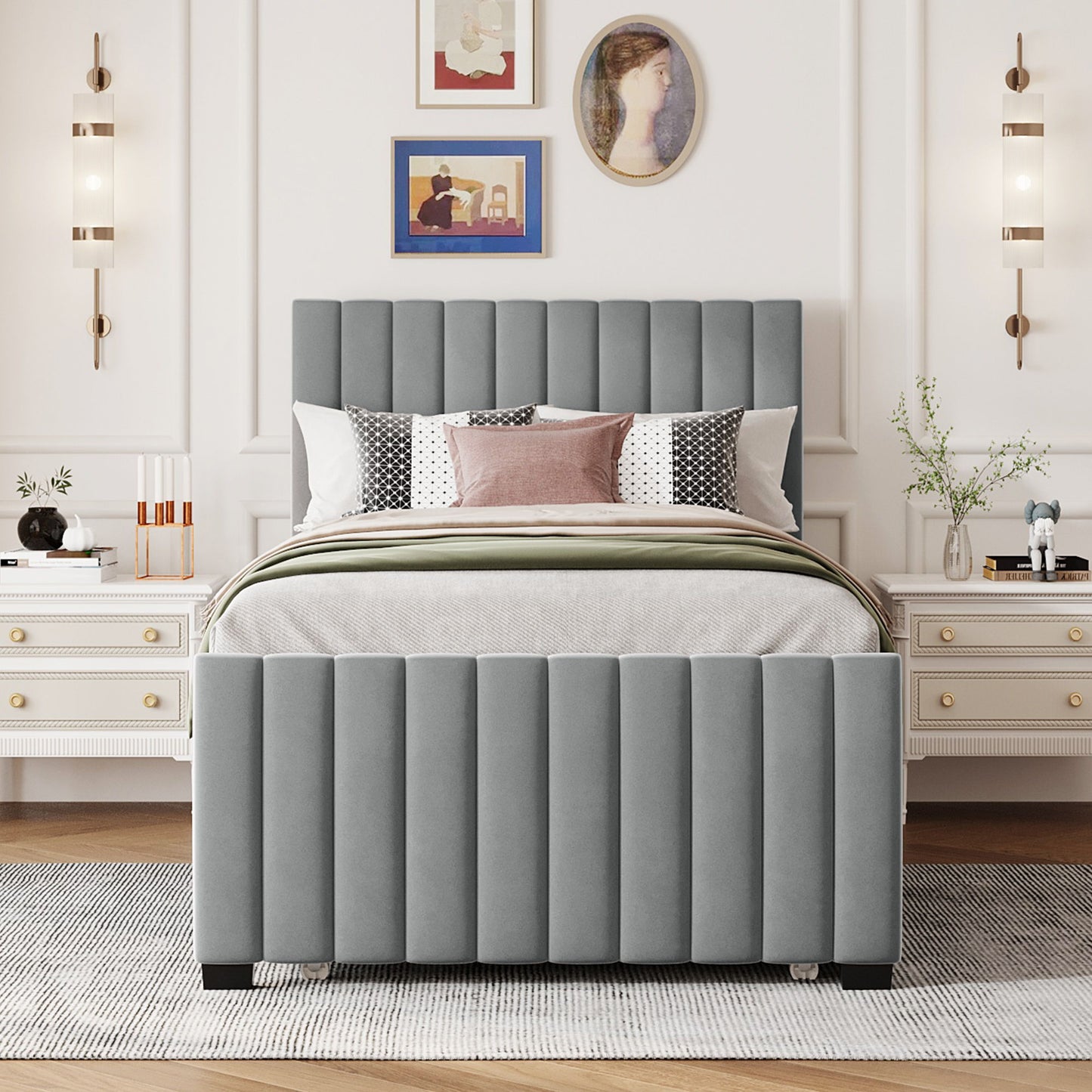 Upholstered Design Platform Bed With Trundle