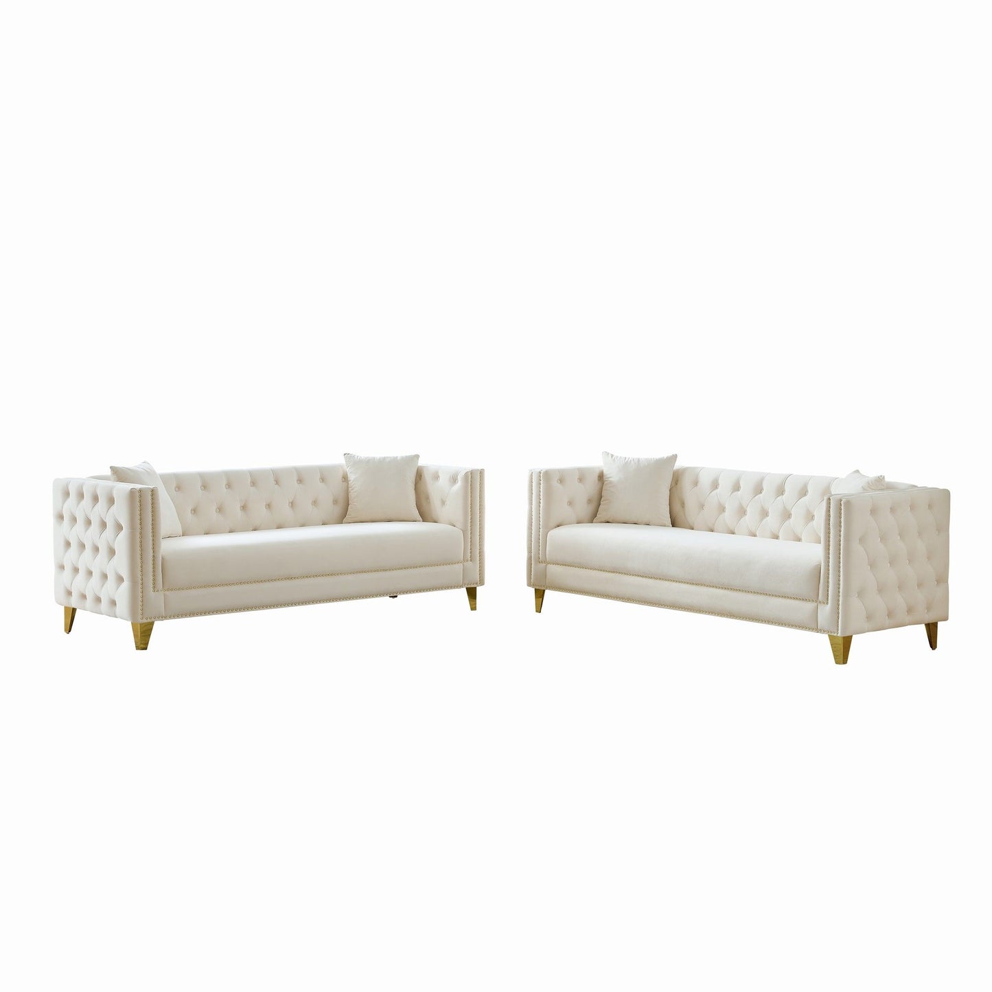 Deep Seat Sofa With Button Nailhead, Square Arm Couches