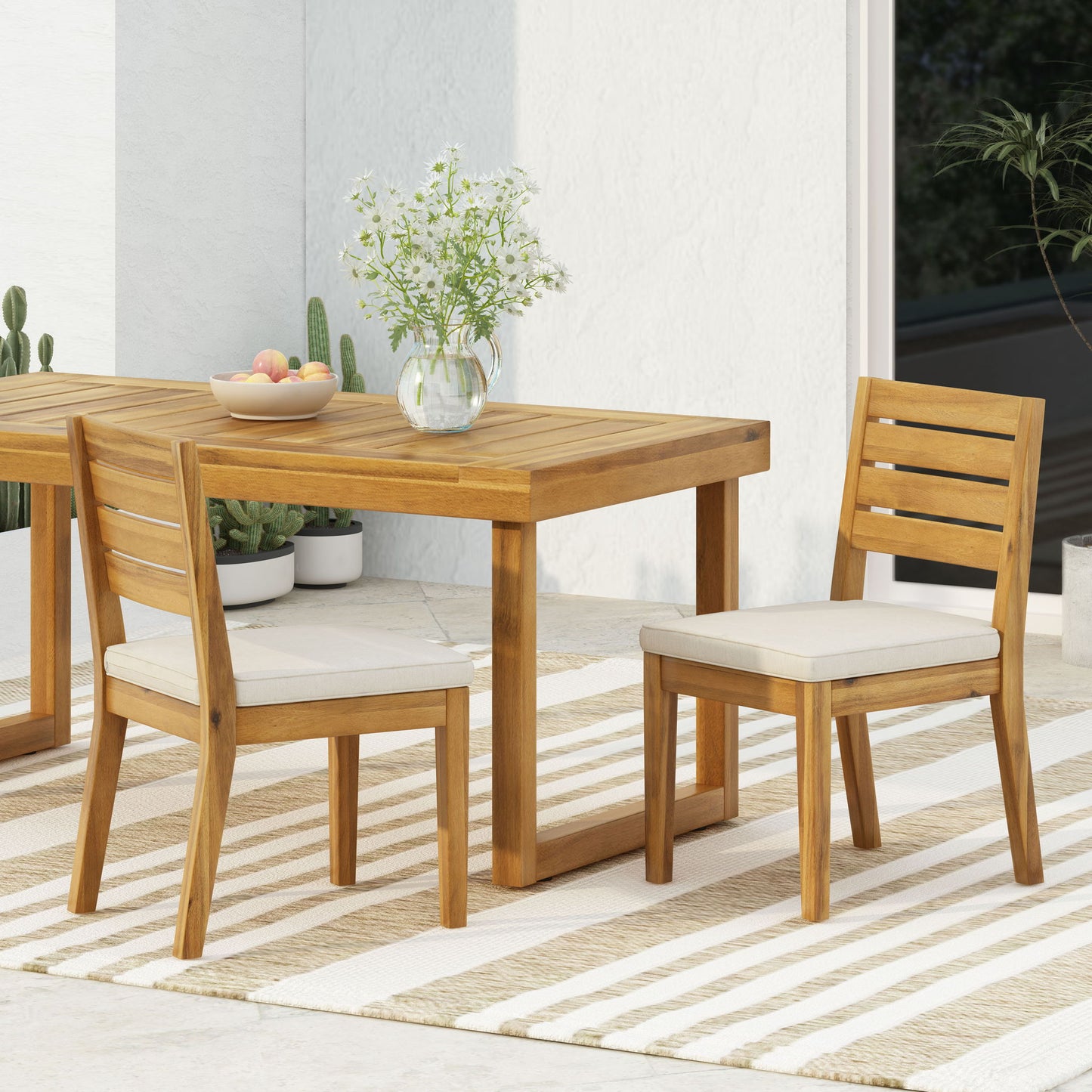 Outdoor Armless Dining Chair With Cushions