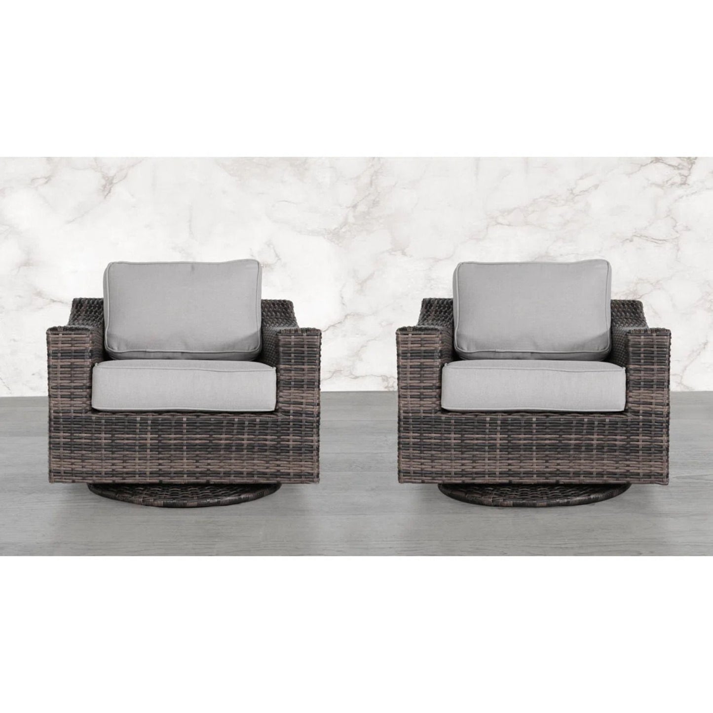 Contemporary Outdoor Swivel Patio Chair With Cushions (Set of 2) - Brown