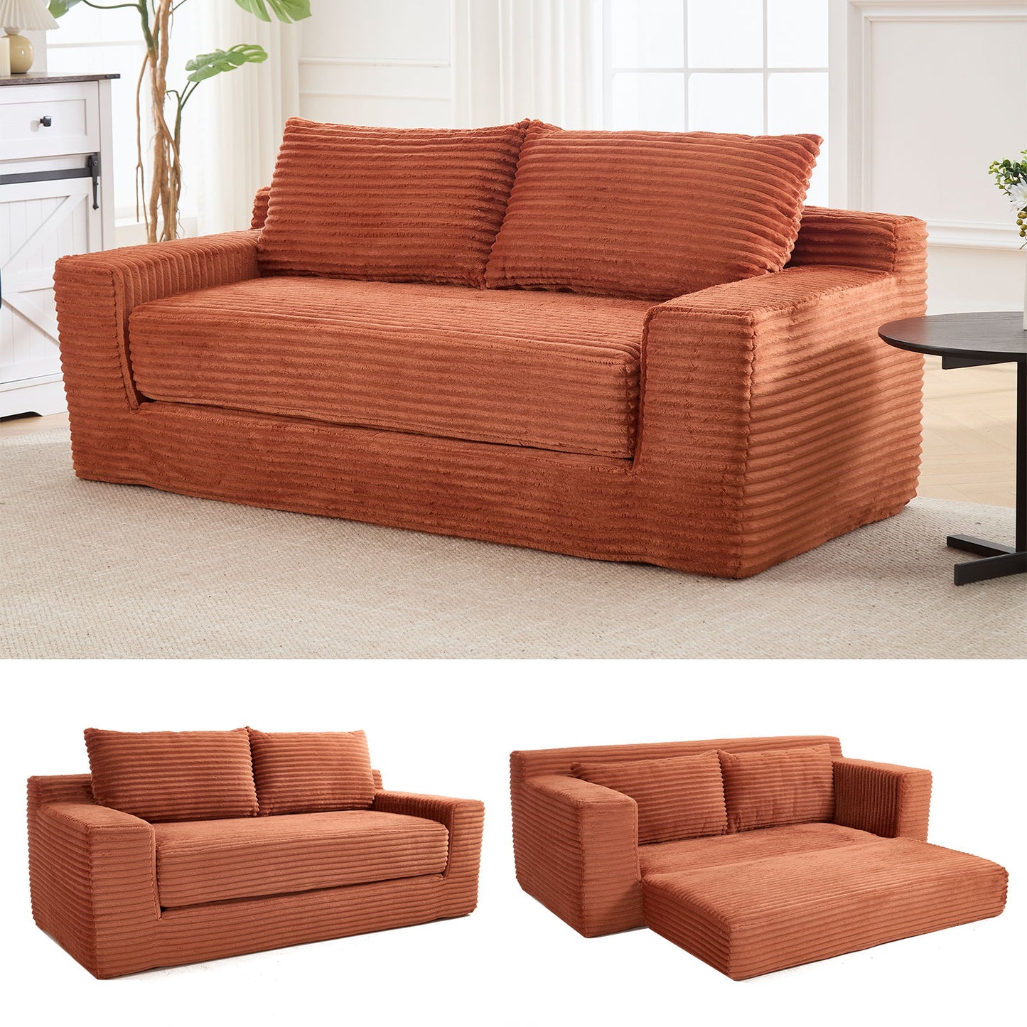 Convertible Loveseat Sofa Bed With Memory Foam & Steel Frame
