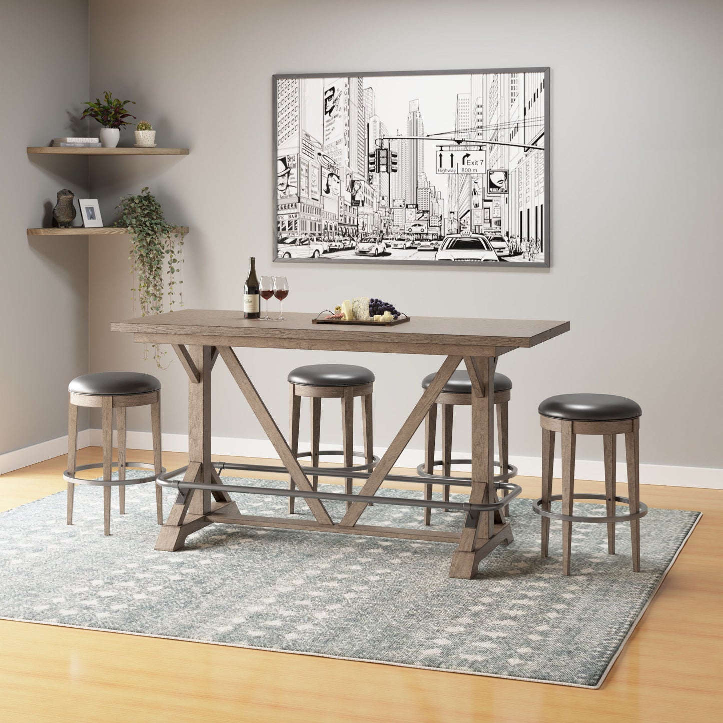Bar Height Trestle Table - Brown