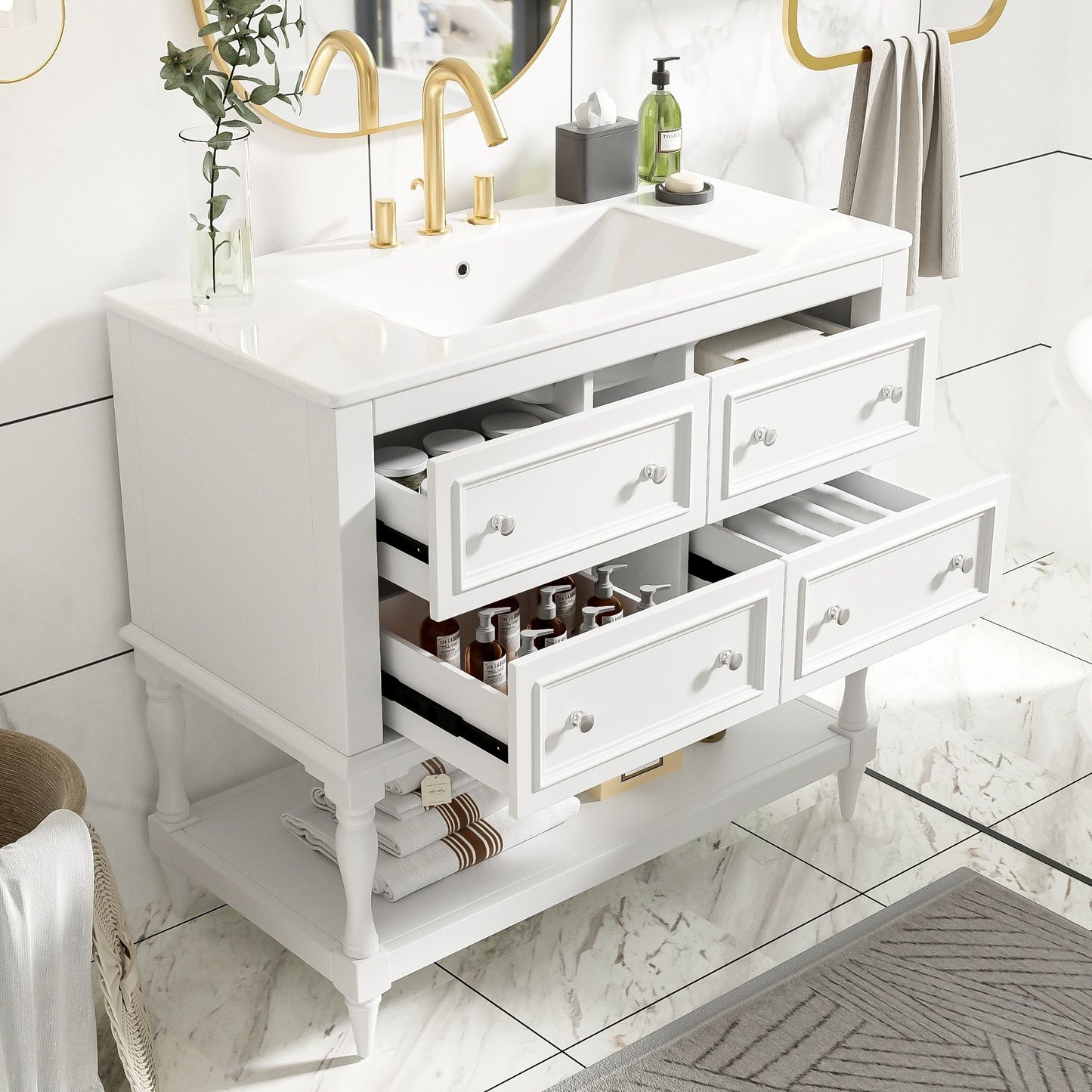 Bathroom Vanity Cabinet With Undermount Sink, 4 Drawer Set
