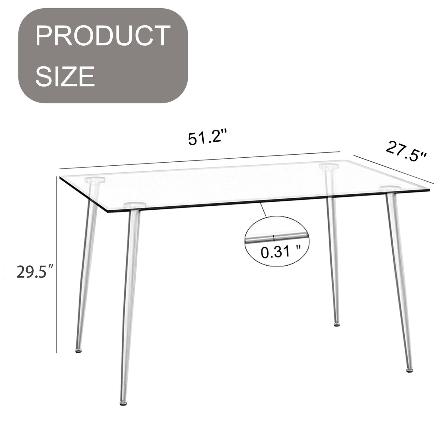 Modern Minimalist Rectangular Glass Dining Table With Tempered Glass Top Metal Legs, For 4 - 6 - Transparent