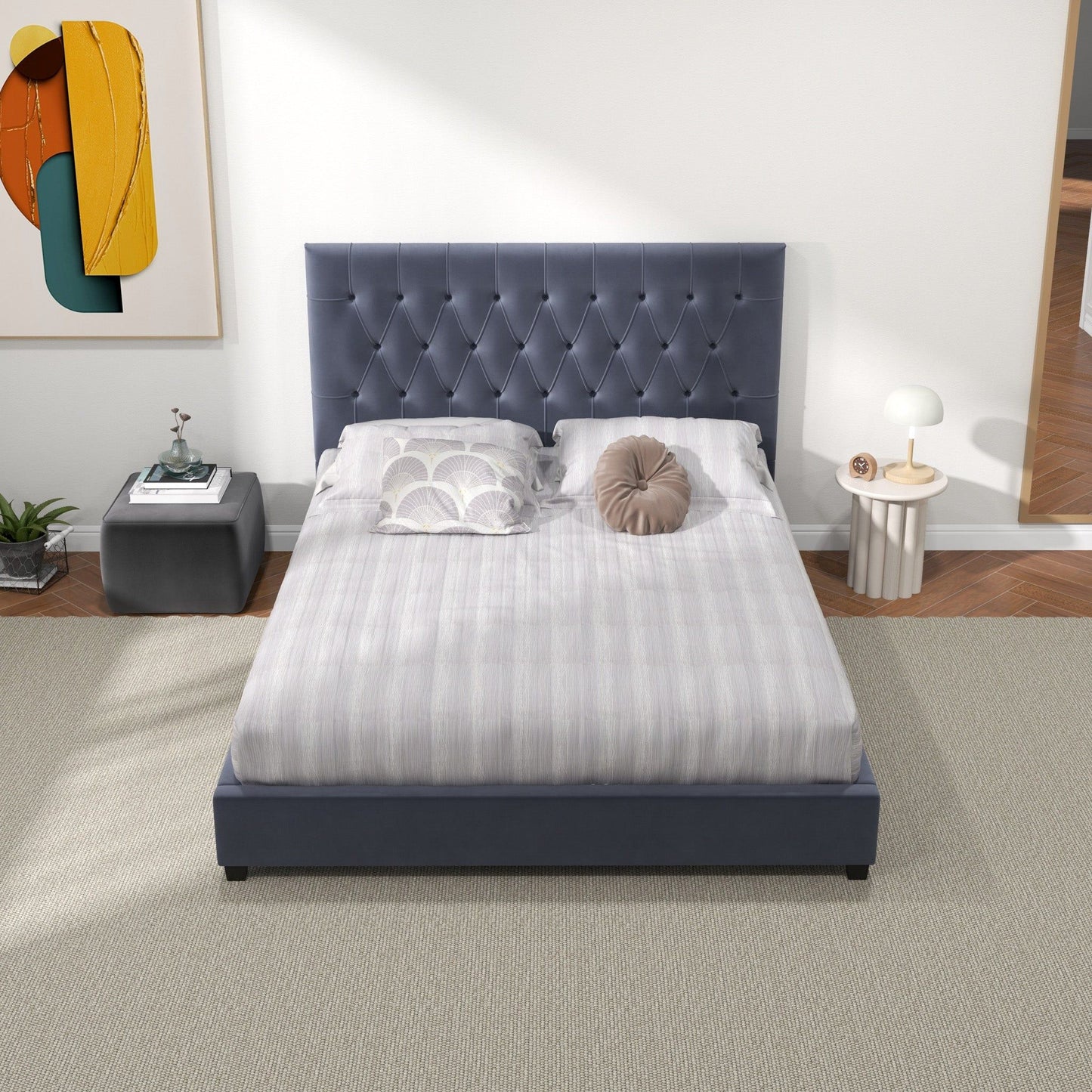 Donald - Mid-Century Modern Upholstered Platform Bed