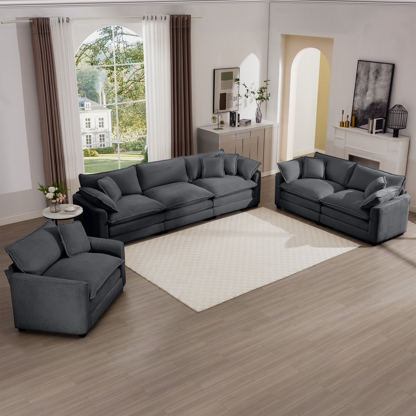 Elegant Corduroy Oversized Sectional Sofa Set With Deep Seats And Flexible Layout