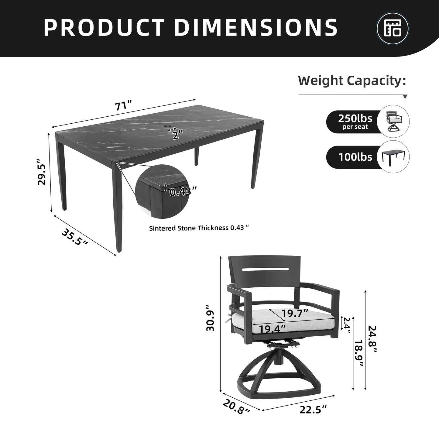 Modern Outdoor Patio Dining Set With Table And Chairs With Sunbrella Cushions