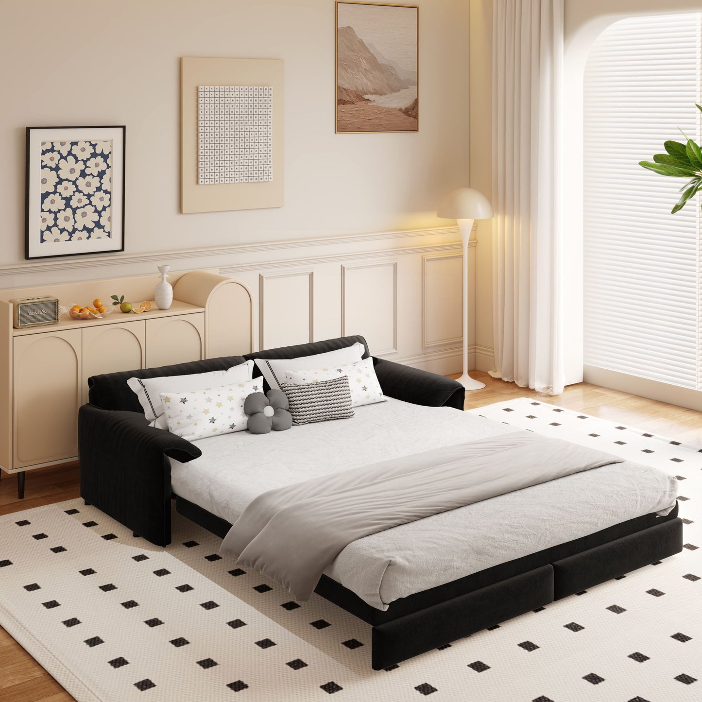 Queen Pull Out Sofa Bed, 3 In 1 Convertible Sleeper Sofa With Side Storage