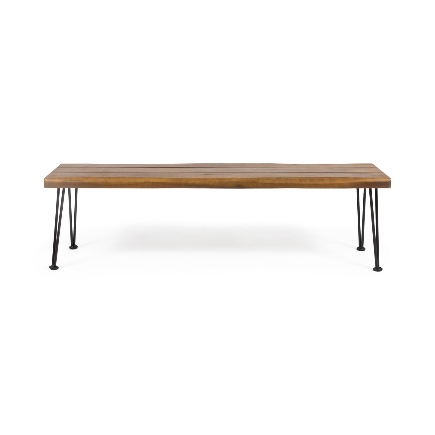 Zion - Industrial Wood And Metal Rectangular Bench With Faux Live Edge Design - Teak