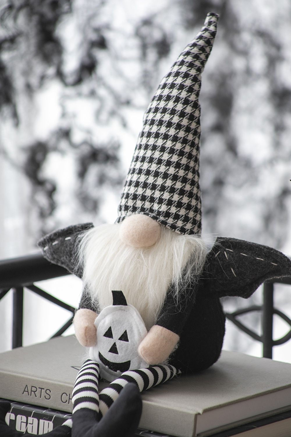 Sitting Gnome With Wings & Plaid Hat, For Halloween Decor