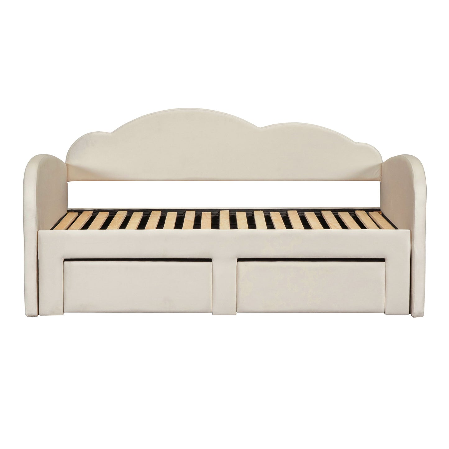 Upholstered Daybed With Cloud-Shaped Backrest, Trundle & 2 Drawers And USB Ports