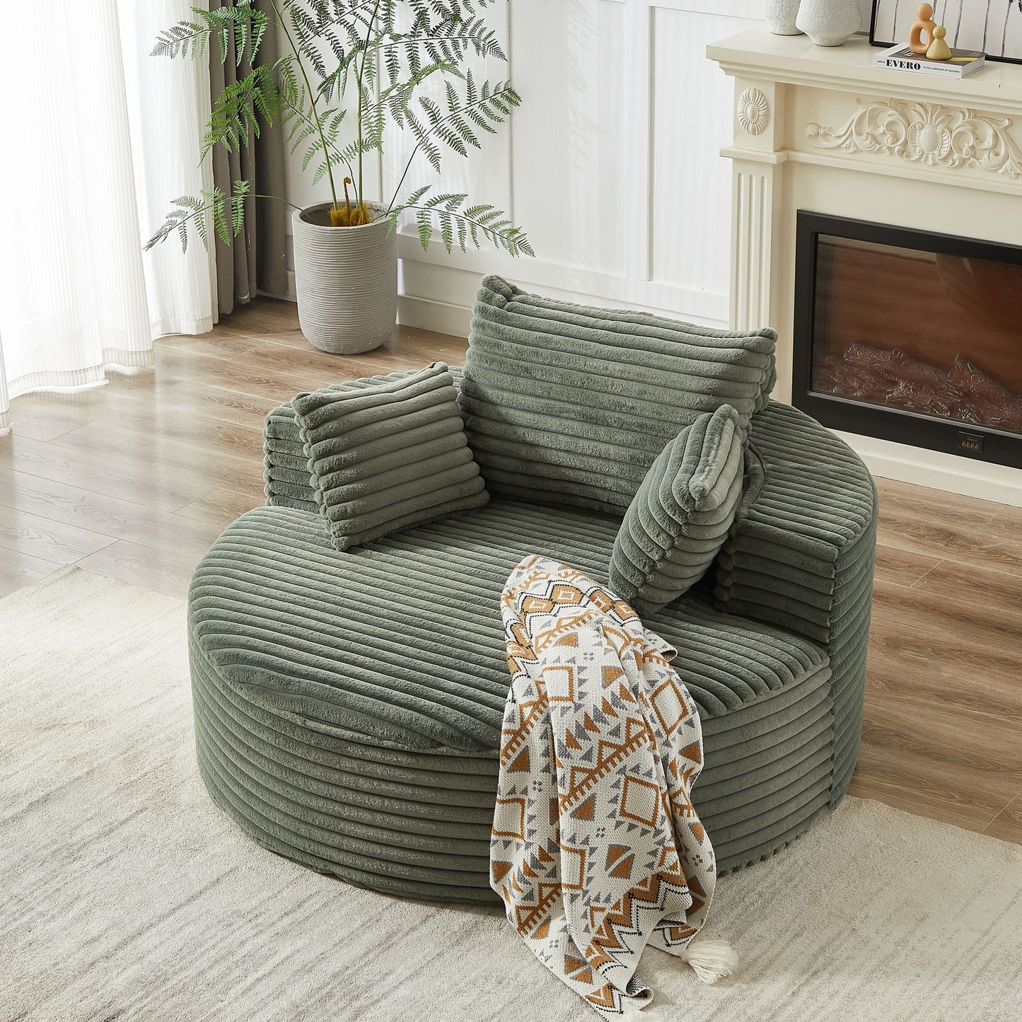 Single Swivel Chair, Fluffy Modern Sleeper, 360 Degree Swivel Chair For Living Room - Green