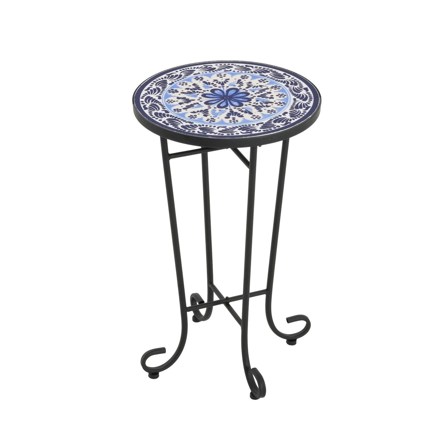 French Country Patio Side Table With Vibrant Tile Top