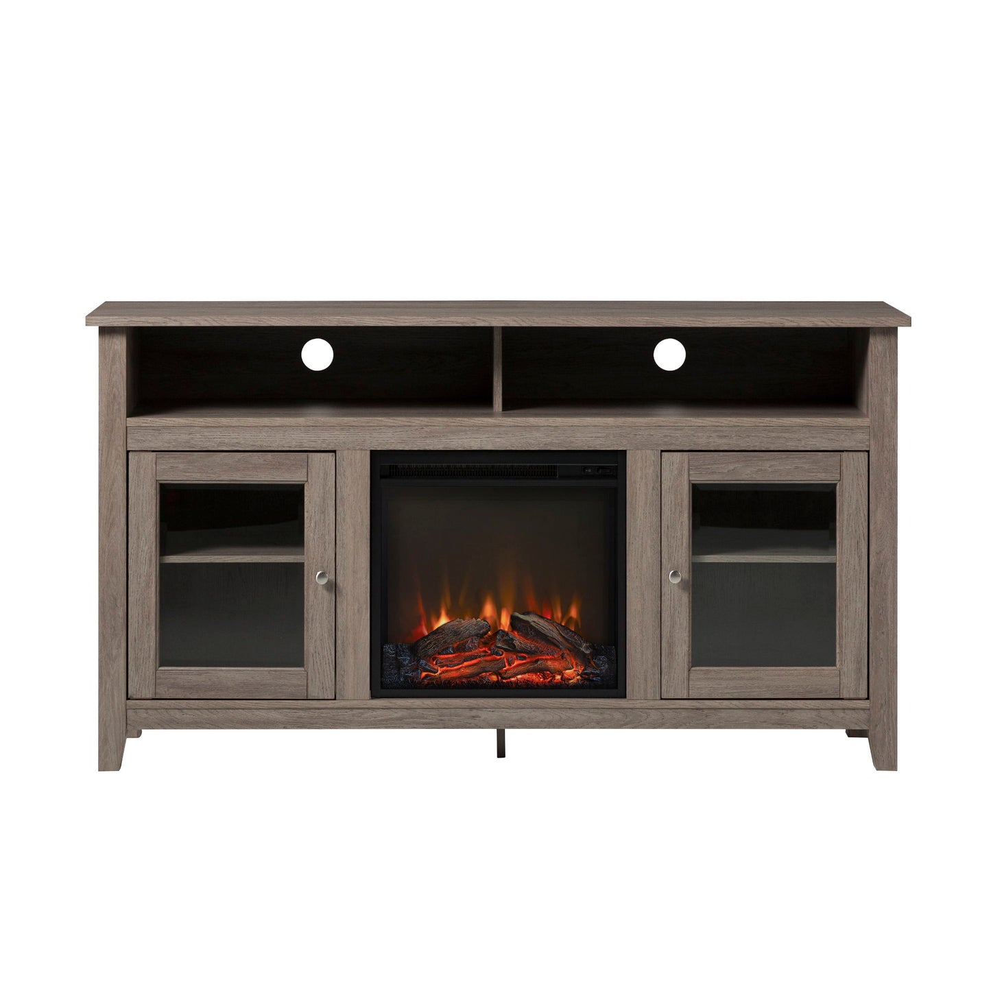Classic Glass Door Fireplace Tall TV Stand For TVs Up To 65"