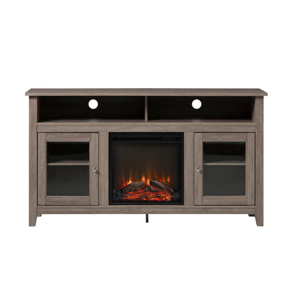 Classic Glass Door Fireplace Tall TV Stand For TVs Up To 65"