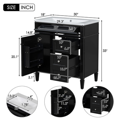 Bathroom Vanity With Top Sink, Storage Cabinet, 2 Drawers, Tip Out Drawer