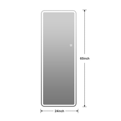 Frameless Full Length Floor Mirror With LED Light, Dimming & 3 Color Modes Mirror - Silver