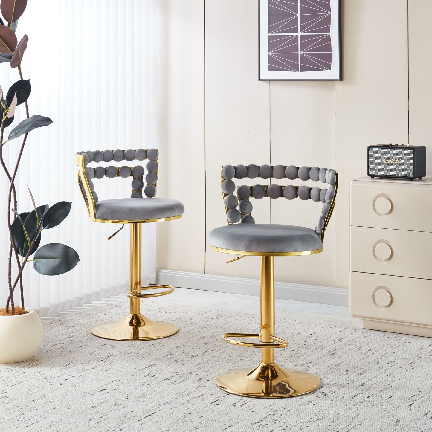 Modern Bar Chair With Iron Tube Legs, Soft Cushions And Comfortable Backrest (Set of 2)