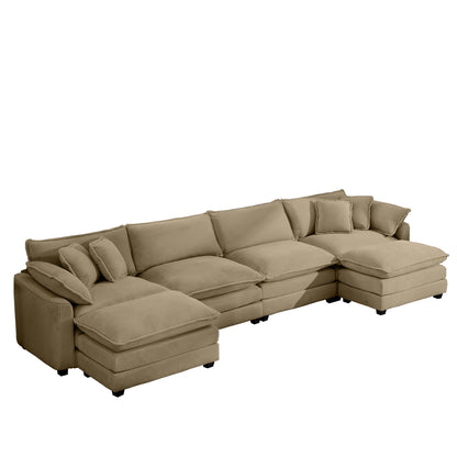 Modern Oversized Modular Cushion Sofa With Ottoman, Low Back, Deep Seating Sofa Set