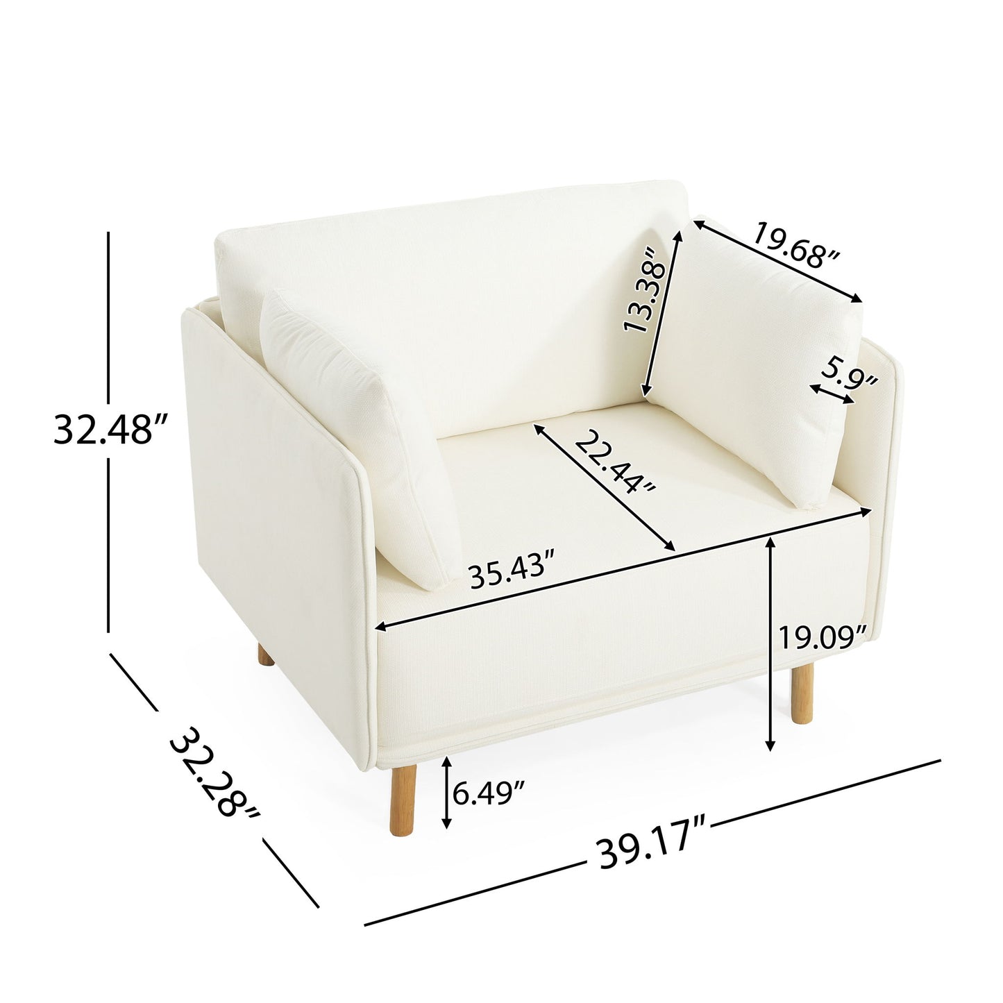Modern Upholstered Accent Chair With Soft Cushions, Sleek Armrest Design