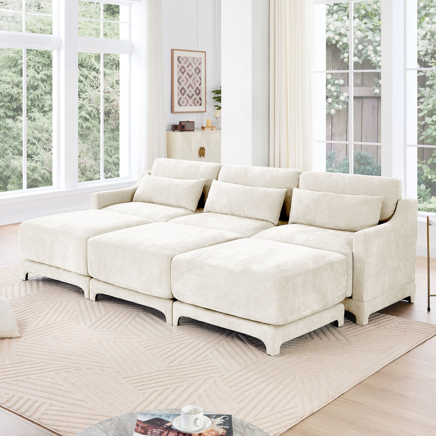 Stylish Sofa With Ottoman And Lumbar Pillows, Ergonomic Design
