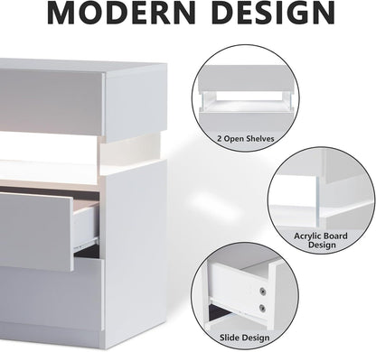 LED Nightstands, 3 Drawer For Bedroom
